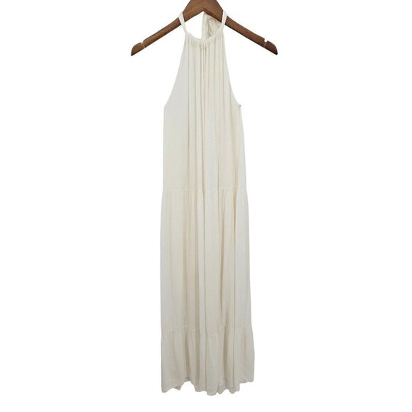 Francescas White Maxi Dress Sz M Tier Halter Open Back Lined Charlotte Avery NEW - Picture 7 of 12
